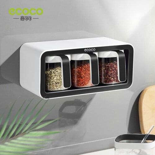 Ecoco Wall Mounted Spice Rack High Quality, Jar Contain, Punch-free Seasoning Organizer, Kitchen Spice Rack with Jars and Spoons