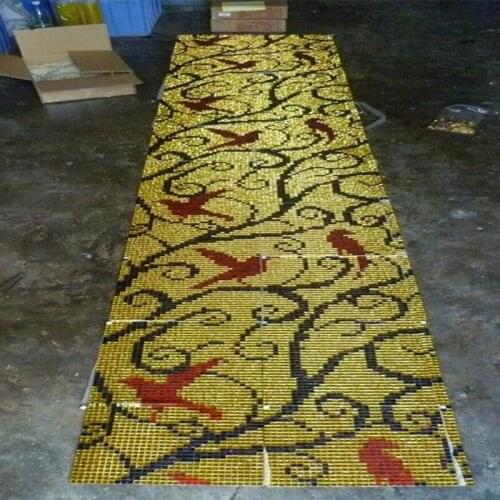 Customized Alkali-Resistant imitation Gold Red Bird Tree Puzzle Art Glass Mosaic tile,Design Luxury Villa Wardrobe Cabinet Hall