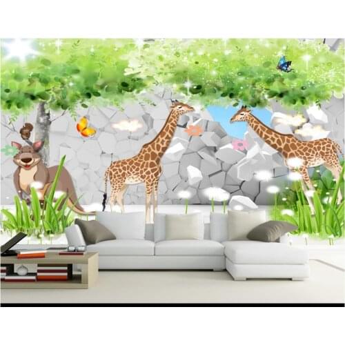 Custom photo wallpaper 3d wall murals wallpaper 3D Giraffe Cartoon mural beautiful childrens room tv backdrop wall decoration