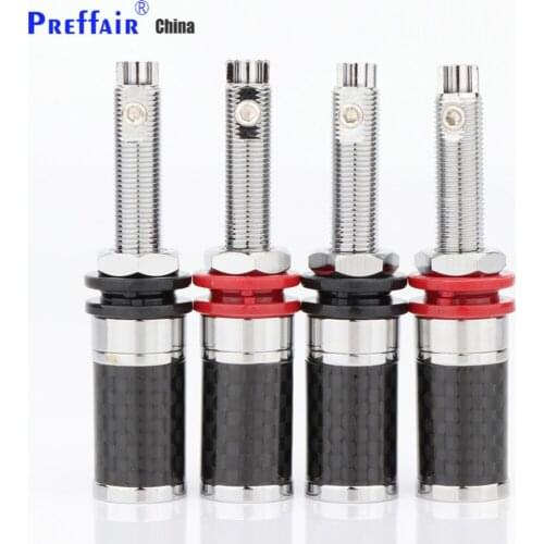 Preffair Rhodium Plated Tellurium Speaker Binding Post Female Banana Jack Connector Carbon Fiber Shielding HIFI Audio DIY Scr