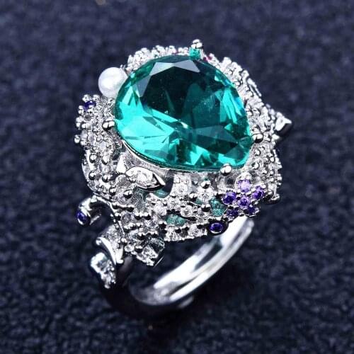 QTT Creative 925 Sterling Silver Water Drop Zircon Resizable Ring for Women Fashion Exquisite Wedding Engagement Party Jewelry