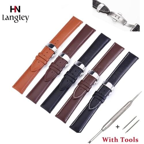 Genuine Leather Watchband For Men Women Watches Straps 12mm/14mm/16mm/18mm/20mm/22mm/24m Double press Butterfly buckle Band