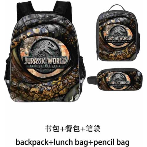 Cartoon Dinosaur Bookbags 3pcs/Set With Lunch Box Children School Bags Backpack Teenager Boys Girls Kit Mochila Escolar Infantil