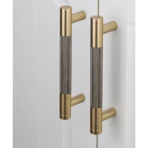 North European Cupboard Pulls 128mm Knurled Brass Drawer Knobs Gold Kitchen Cabinet Handles Furniture Handle Hardware-in Cabine
