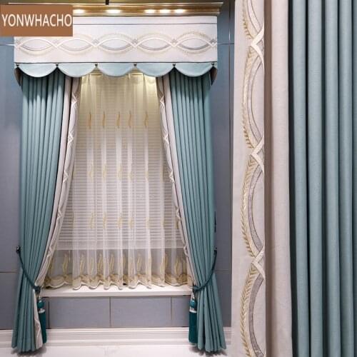 Custom curtains upscale high precision stitching bay window American thick blue cloth blackout curtain valance tulle panel B936