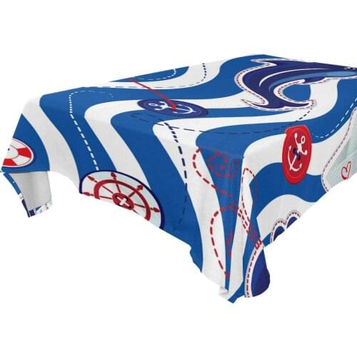 Blue Wave Dolphin Anchor Love Rectangle Tablecloth Wedding Party Dining Room Washable Table Cover