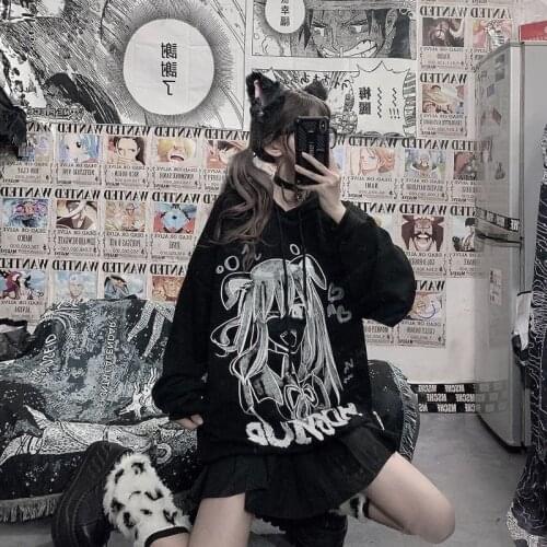Deeptown Anime Print Hoodie for Teens Kawaii Sweatshirt Comics Japan Style Gothic Long Sleeve Pullover E Girls Oversize Harajuku