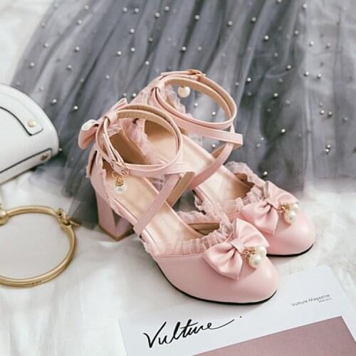 2020 hot Japanese-style Soft Girl Princess Style Doll Elegant Lolita Cross Straps Man-made Diamond High Heel lolita Shoes