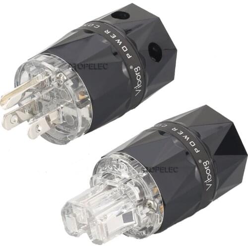 VIBORG Clear Diamond Shell Rhodium Plated 99.998% Pure Red Copper US Male Plug / IEC Female Power Connector HiFi Audio DIY 503