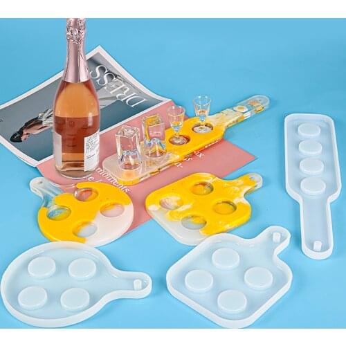 Shot Glass Tray Epoxy Resin Mold Silicone Whiskey Wine Beer Glasses Cup Serving Tray for Party Home Decor
