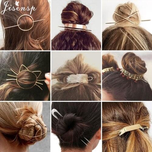 Vintage Hair Stick Metal Gold Filled X Shaped Bun Holder Charming Bun Cage Geometric Feather Bar Top Hairpin Hair Accessories