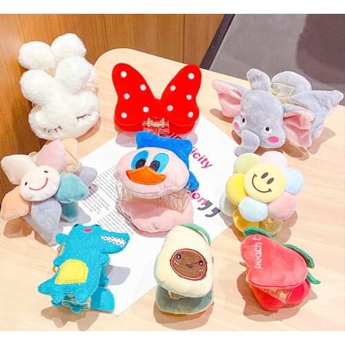 New Women Girls Cute Plush Cartoon Flower Fruit Animals Hair Claws Sweet Hair Clips Hairpins Headband Fashion Hair Accessories