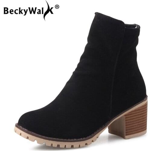 Winter Women Boots Suede Concise High Heels Ankle Boots for Women Fashion Shoes Woman Thick-Heeled botines mujer 2021 WSH3733