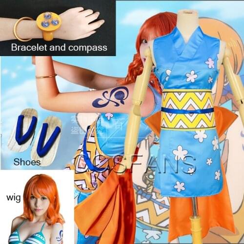 Anime One Piece Nami Yukata Wano Country Cosplay Costume Women Girls Kimono For Halloween Customize Costumes Wig shoes compass