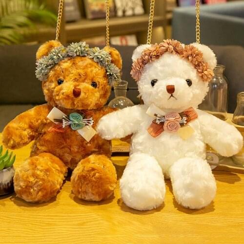 Women Soft Plush Doll Crossbody Purse, Cute Stuffed Animal Bear Shoulder Bag with Chain Strap Lolita Handbag for Gift, 30cm/40cm