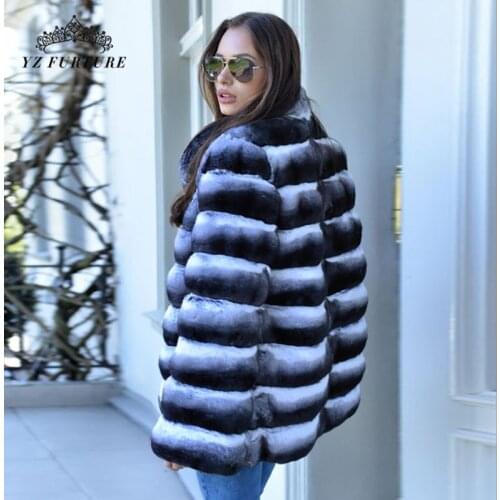 2021 Winter New Women Chinchilla Rex Rabbit Warm Long Size Fur Coat Fashion Stand Collar Natural Luxury Round Neck Outer Garment