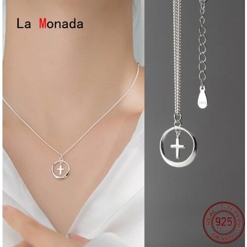 La Monada Cross Pendant 925 Sterling Silver Necklaces For Women Minimalist Circle 925 Silver Chain Necklace Women Jewelry Female