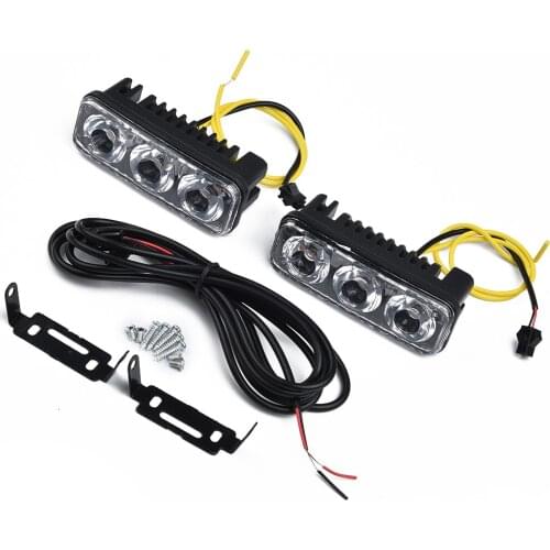 2*Car Super Bright Driving Light Daytime Running Lights 3-LED White DRL Amber Turn Signal Front Auto Fog Light