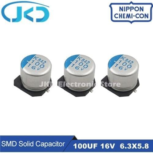 20pcs NCC 100UF 16V 6.3x5.8mm 16V100uF For Motherboard VGA Solid Capacitor Low ESR SMD NIPPON CHEMI CON 100UF16V 100% Original