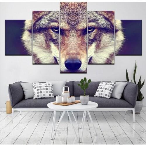 5 panel HD printed animals poster painting wolf head canvas print art modern home decor wall art picture for living room Artwork