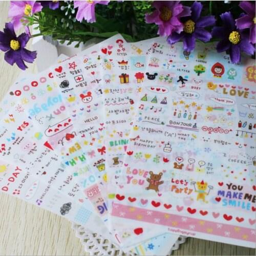 6 Sheets Handbook Stickers Korean Stationery Transparent PVC Decorative Diary Stickers Simple Painting Life Pink Cute Stickers