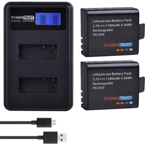 2x PG1050 1180mAh Batteries + LCD Dual USB Battery Charger For SJCAM SJ4000 M10 SJ5000 SJ5000X For EKEN H9 H9R H8R H8 GIT PG900
