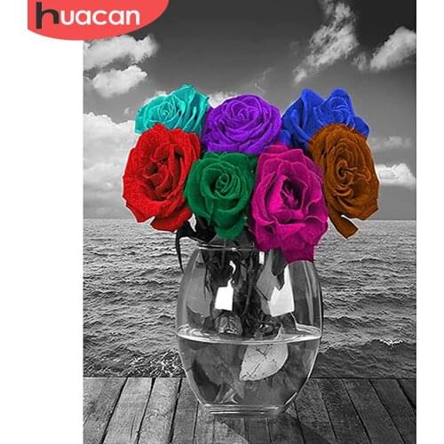 HUACAN Diamond Painting Flower Picture Rhinestones Full Square/Round Diamond Mosiac Rose Home Decor
