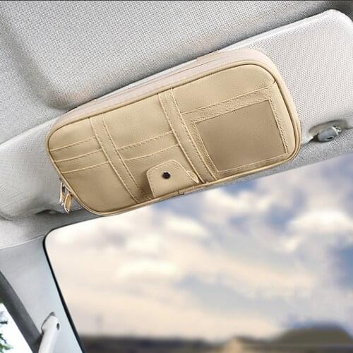 Car Sun Visor Organizer Dual Slider Zipper Storage Bag Glasses Clip Card Holder for Outdoor Personal Car Parts Decoration