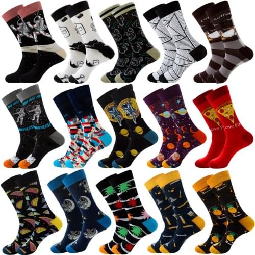 Brand mens socks happy socks space astronaut color combed cotton leisure Harajuku skateboard winter thermal cotton socks