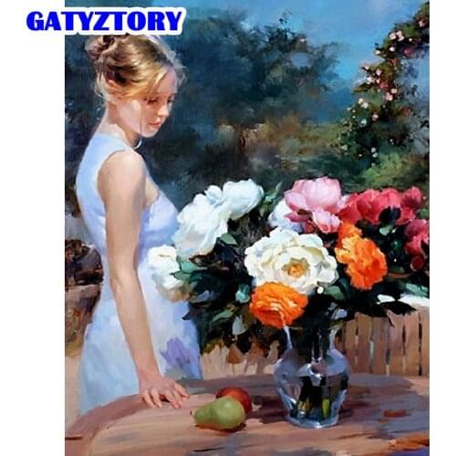 GATYZTORY Diy Painting By Numbers Flowers Woman Paint By Numbers Portrait Canvas Painting Wall Paintings For Handicraft 40x50cm