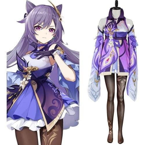 Game Genshin Impact Keqing Cosplay Costume Dress Outfits Halloween Carnival Full Suit Women Girl New Years Gift