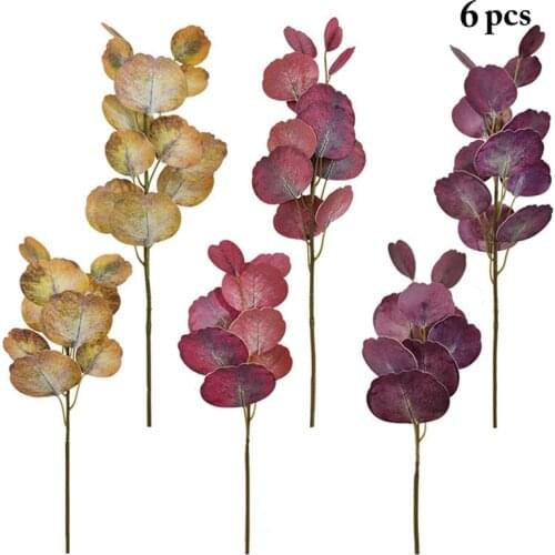 6 Branches Artificial Eucalyptus Stem Plastic Faux Leaf Stem Fake Plant Branch Artificial Fake Plants For Home Wedding Decor