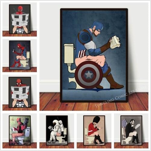 Painting Spiderman Captain America Funny Toilet series Marvel Hero Print Wall Art Picture Fashion Bathroom bedroom Cuadros Decor