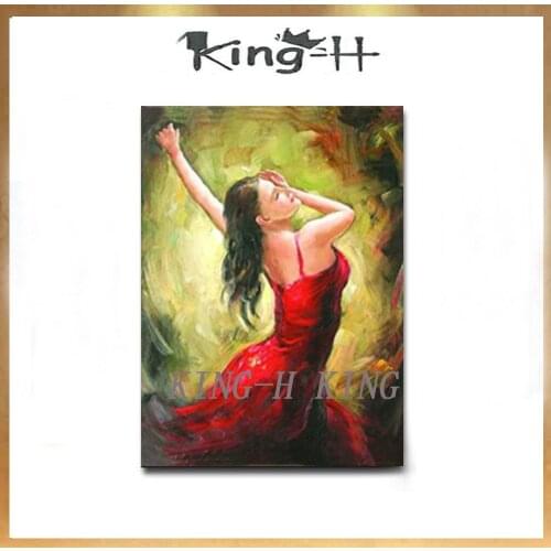 Figure painting jump in red dress sexy girl figure painting hand-painted wall on the canvas sitting room adornment household