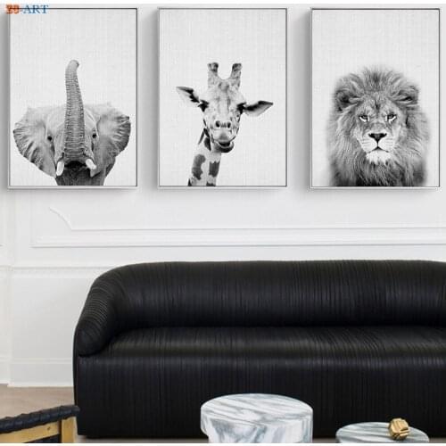 Wildlife Woodland Animals Canvas Painting Black White Poster Print Wall Art Pictures for Living Room Safari Nursery Decor