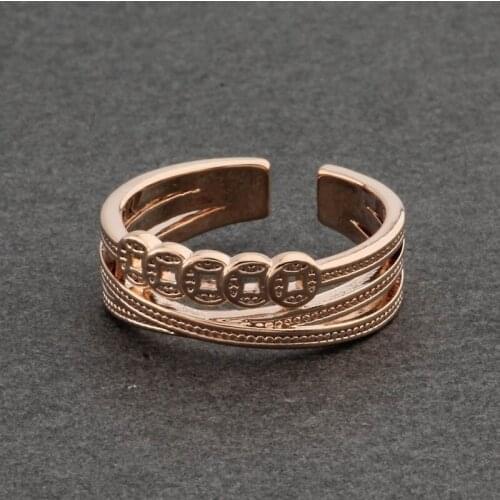 New Trend 585 Rose Gold Ring Shape Design Of Ancient Copper Coins Rings For Women Fashion Jewelry Simple Wedding Party Gift