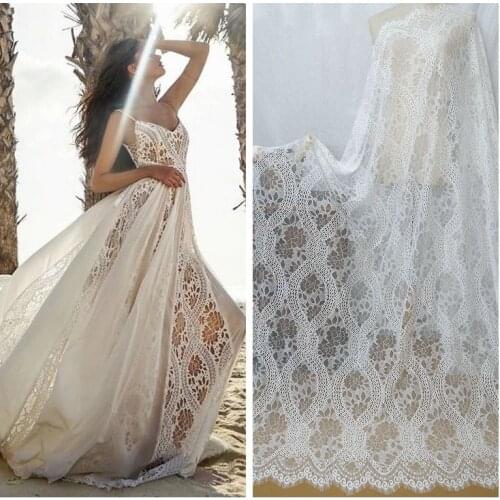 3 Meter/Lot 150cm Width White Eyelashes Lace Trimmings Fabric DIY Crafts Wedding Dress Clothing