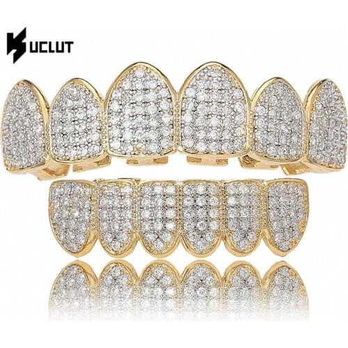 Cubic Zircon Hip Hop Fangs Teeth Grillz Top Bottom Grills Dental Mouth Punk Teeth Caps Party Rapper Jewelry