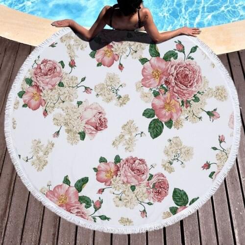 Fashion Flowers Beach Towel 150cm Round Beach Towel Adults Bath Towel Yoga Mat Picnic Clothes Luxury Tapestry Home Decor