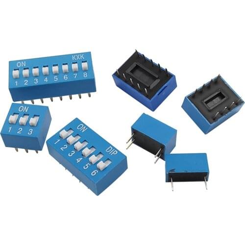 10Pcs Slide Type Switch Module 1P/2/3/4/5/6/7/8/10/12Pin 2.54mm Position Way DIP Pitch Toggle Switch Snap Dial Switch Blue