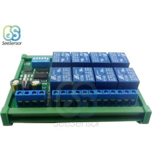 DC 12V 8 Channel RS485 Relay Module Modbus RTU UART Remote Control Switch Board Din Rail Box