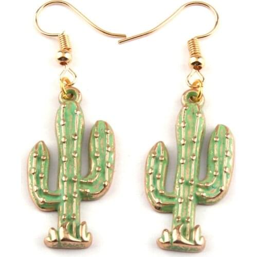 MOODPC Fashion Green Epoxy Cactus drop Earring For Women Christmas holiday gift Jewelry