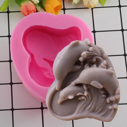 Mujiang Dolphin Soap Silicone Fondant Molds Heart Handmade Clay Candle Mold Kitchen Baking Gumpaste Chocolate Cake Moulds