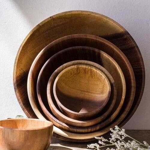 Pure Color Simple Acacia Wood Original Color Pattern Salad Fruit Rice Bowl