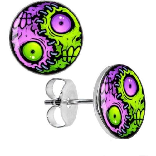 Wholesale Ear Studs Stainless Steel Yin Yang Zombie Eyeball Stud Earrings For Men Women 8mm 10mm AW5233
