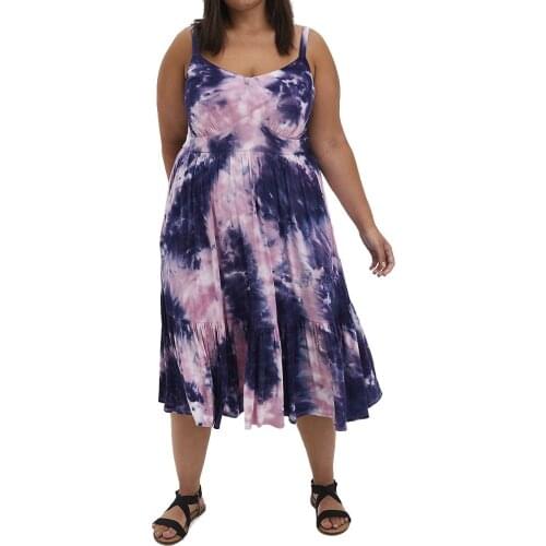 4xl 5xl Plus Size Spaghetti Strap Dress for Womens Purple Printed Fashion Causal Mid Calf Elegant Daily Wear Clothes Dress New
