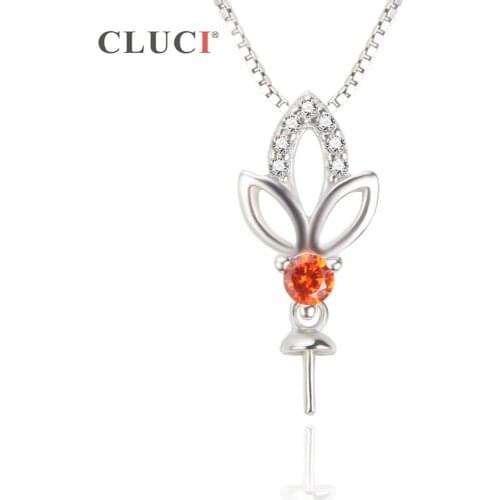 CLUCI Luxury 925 Sterling Silver Leaf Pearl Pendant DIY White CZ Pendant Accessories ,fit 7 mm pearl SP239SB