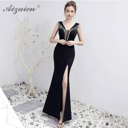 Sexy Chinese Evening Dress Long Split Sleeveless Cheongsam Qipao Plus Size Women Clothing Tassel V Neck Oriental Style Dresses
