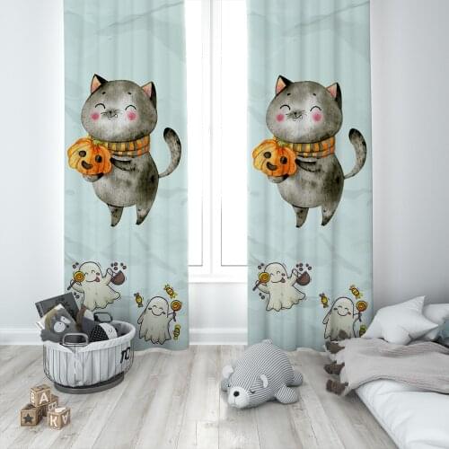 Curtains Children 3D Printed Decorative Items Home Childrens Room Light Blue Cute Ghost Model 301