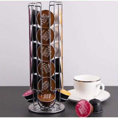 Compatible 32 Coffee Pod Rotating Holder Rack, Capsule Stand Rotates Nespresso Pods Holder Dolce Gusto Storage Shelves